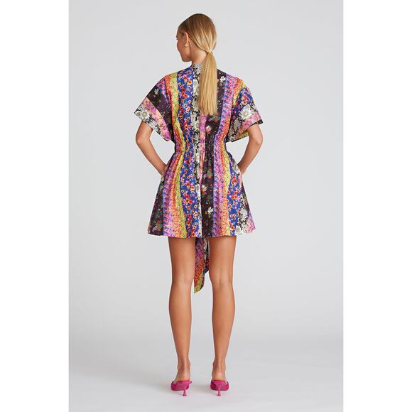 AMUR Nyla Floral Stripe Tie Front Mini Dress Size 8 Organic Cotton - Picture 2 of 11